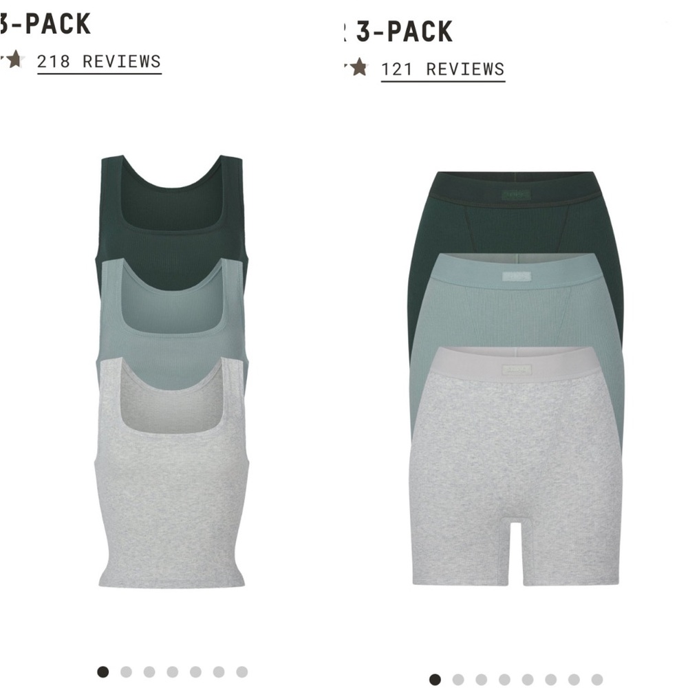 Skims, cotton rib 3-pack tank and boxers matching sets, size medium